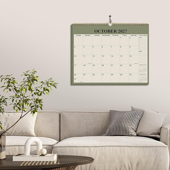 Calendar 2026-2027 - 18 Months Wall Calendar from July 2026 - December 2027, 2026-27 Wall Hanging Calendar Planner with Thick Paper, 12" x 14.5", Beige