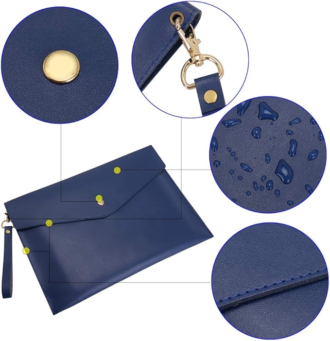 Wonderpool A4 Real Leather Multifunction Portfolio Envelope File Holder for Paper Document Stationery Organizer and Tablet Case PC Sleeve (Blue)