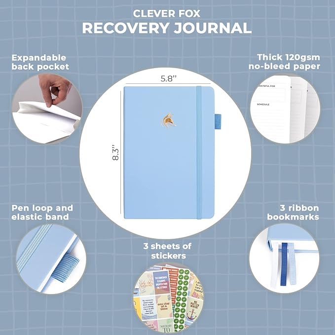 Clever Fox Addiction Recovery Journal – Addiction Treatment Planner & Workbook – Daily Sobriety Journal for Recovery Progress, A5 (Light Blue)