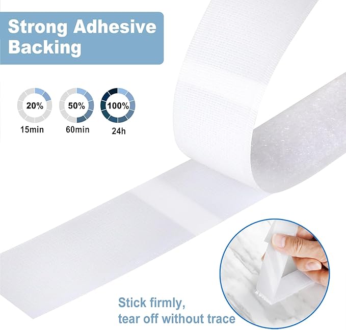 Strips with Adhesive Heavy Duty, 39.5Ft x1.2inch Tape, Nylon Sticky Back Fastener Roll,DIY Industrial Strength Self Adhesive Strips for Office,Classroom,Car, Couch Cushions-White