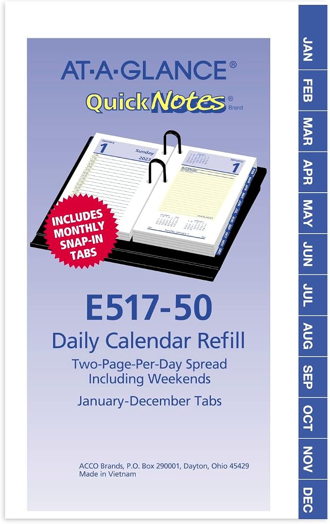 AT-A-GLANCE 2024 Daily Desk Calendar Refill, 3-1/2" x 6", Standard, Loose-Leaf, QuickNotes (E5175024)