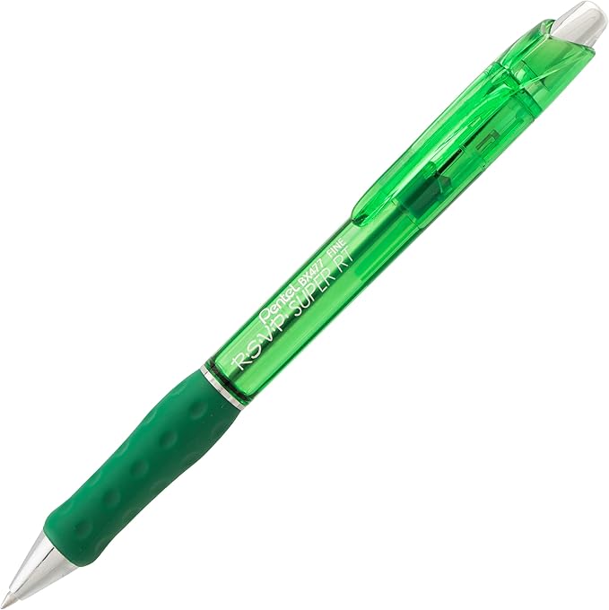 Pentel RSVP Super RT Ballpoint Pen, (0.7mm) Fine Line, Green Ink, Box of 12 (BX477-D)