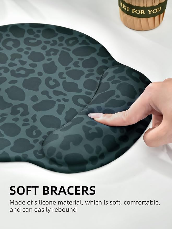 Leopard Mouse Pad Wrist Support Wrist Rest, Ergonomic Mouse Pad with Non-Slip Base for Office Gaming Working Computers,Desk Accessories Pain Relief Mouse Mat for Home&Game Decor, Black