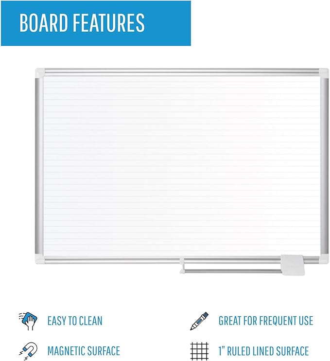 MasterVision Planning Board Magnetic Ruled Dry Erase, 48" x 72", Whiteboard with Aluminum Frame