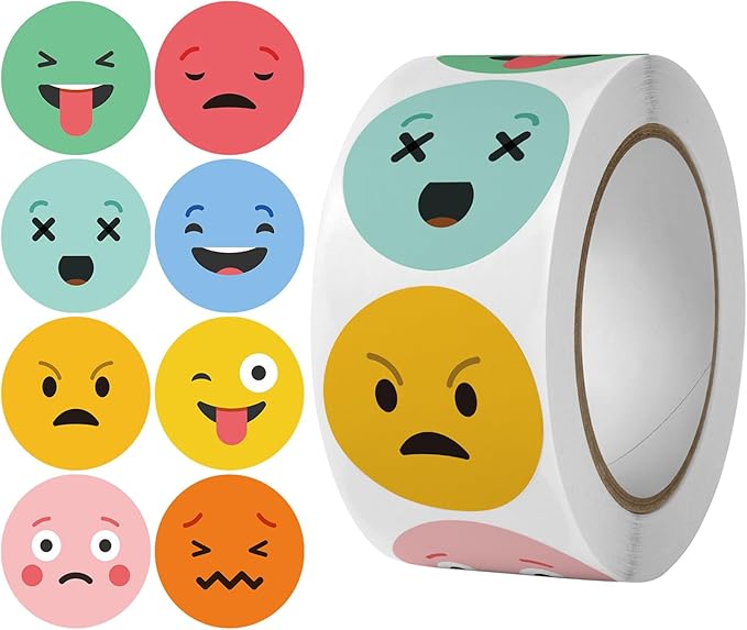 500 Pcs Smiley Face Stickers - 1 Inch Self-Adhesive Emoticon Reward Labels for Kids Classroom, Teachers, Party Favors, Scrapbooking, Packaging, School Supplies