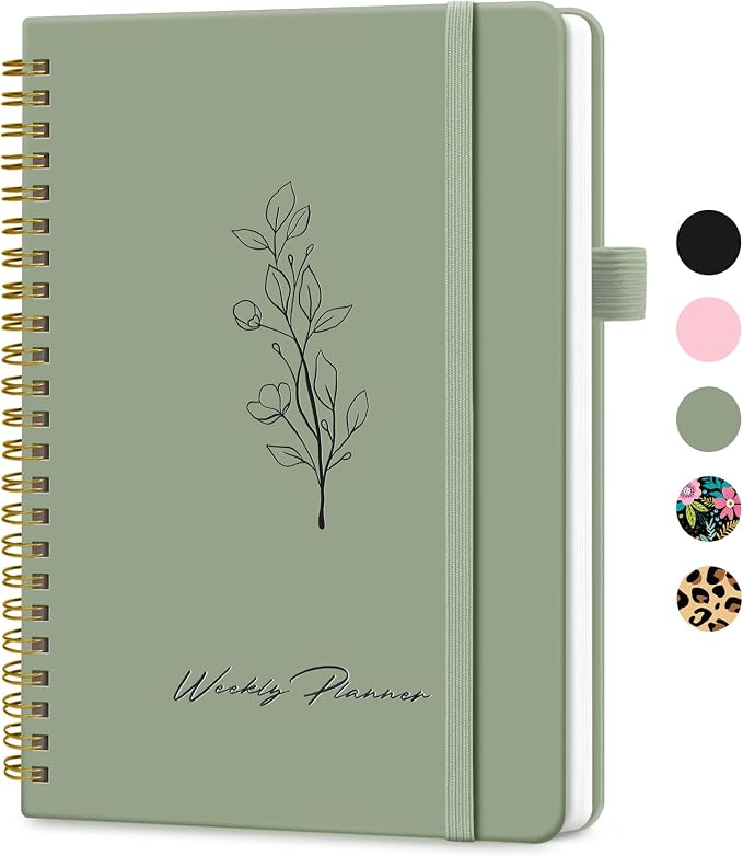Taja Undated Weekly Planner, Weekly To Do List Notebook with Goal & Habit Tracker Organizer, A5 Weekly Planner Notebook with Spiral Binding, 6.1" x 8.2" - Green