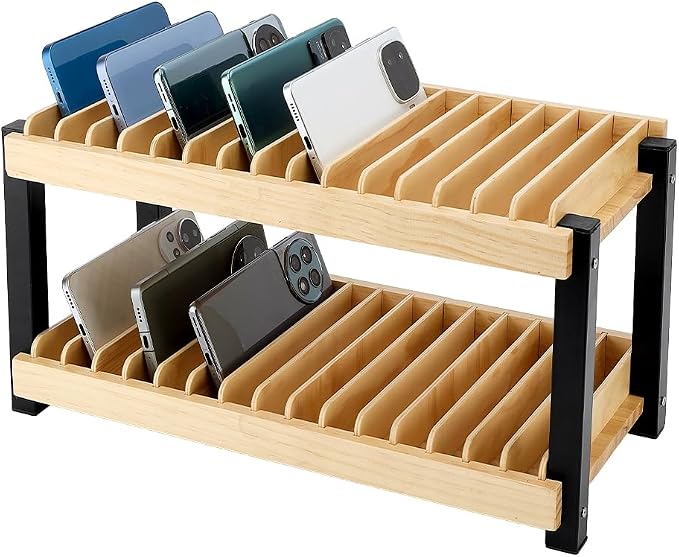 PH PandaHall 30-Grid Wooden Cell Phone Holder Phone Storage Organizer Rack Box Multiple Cell Phones Stand Desk Organizer for Office School Classroom Back to School Desk Accessory Decor