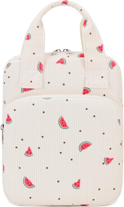 DSIUE Kids Bible Cover Case Gilrs Corduroy Bible Carrying Case Book Holder/Carrier/Bag with Handle and Pockets, Watermelon Beige