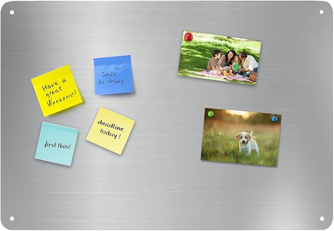Bekith 2 Pack Stainless Steel Magnetic Board, 17.1" x 11.8" Magnet Bulletin Board to Display Magnetic Letters Numbers, Notes, Poetry, Photos, Spice Jars, Suitable for Wall, Refrigerator, Cabinet
