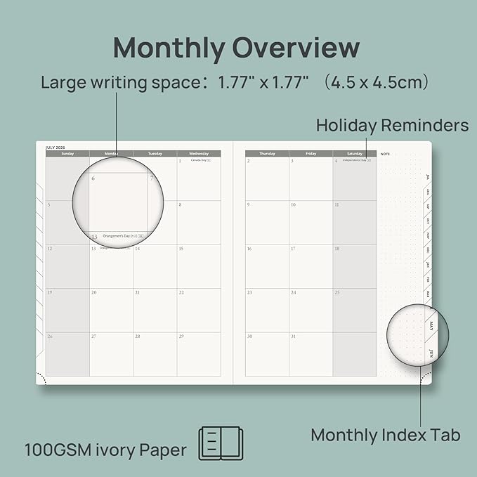 POPRUN 2026-2027 Academic Planner, Large Size 8.5" x 10.5", Weekly and Monthly Calendar, July 2026 to June 2027, Hardcover Appointment Book with Verital Layout, Hourly Time Slots, Monthly Tabs - Pacific Green