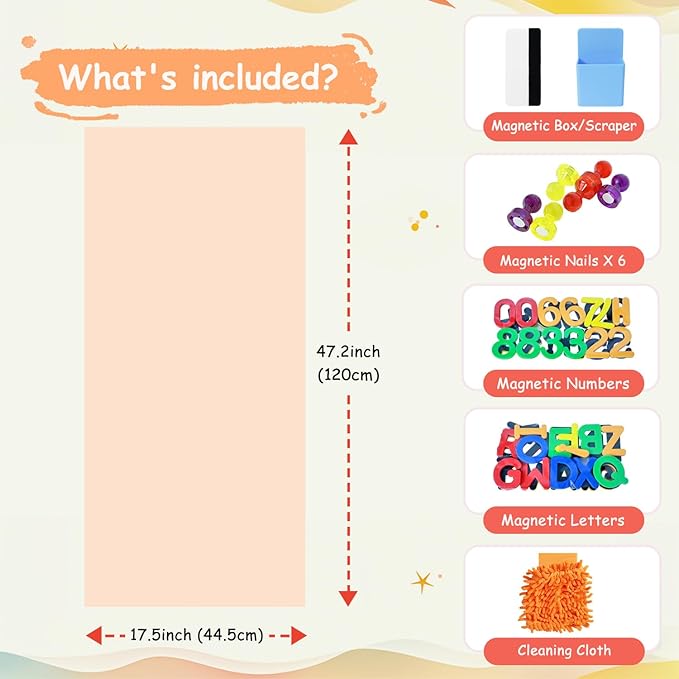 Magnetic Wall Decal 47.2x17.5 Inch Milk Tea Color Magnetic Wall Decal Chalkboard Magnet Play Wall with Multiple Accessories for Home Playroom and Classroom