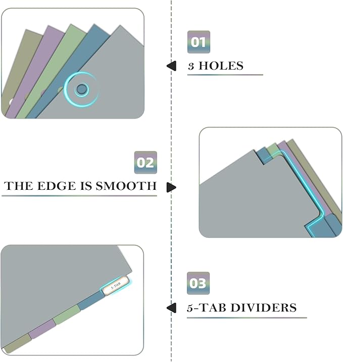 2 Pack 5.5“x8.5” Half Letter Binder Divider with 5 Tabs, Suitable for Half Letter Binder