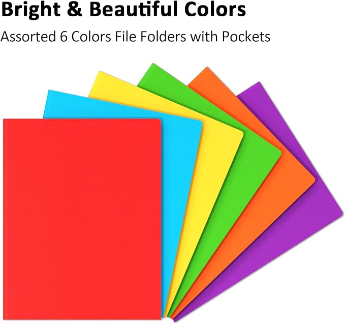 FUCDTEFC Folders with Pockets, 6 Pack Paper 2 Pocket Folders, Heavy Duty Folders for Document with Business Card Slot, Colored File Folders Back to School Supplies for Teacher Kids Office