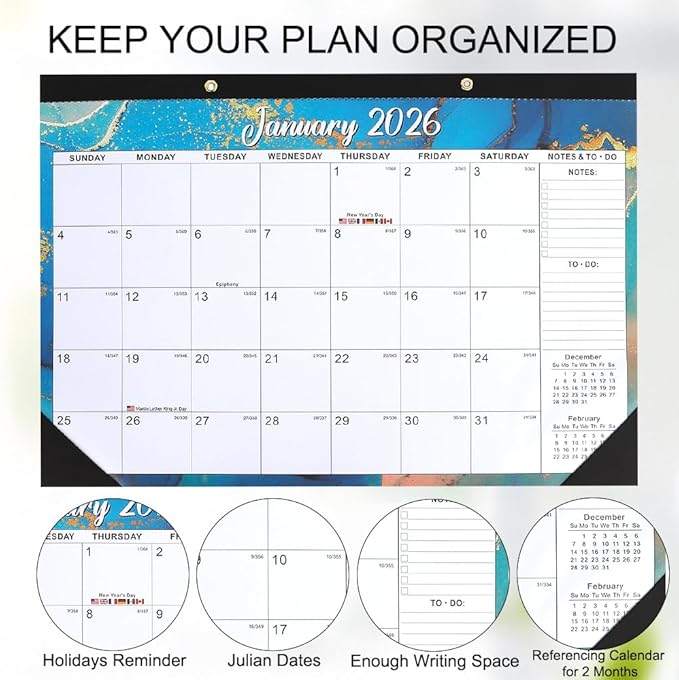 2026 Calendar, Desk Desktop Calendars 2026-2027, 18 Month from Jan 2026 - Jun 2027 Large Wall Calendar Month Planner Organizer with Corner Protectors for Home Office Teacher School Supplies 17x12 IN