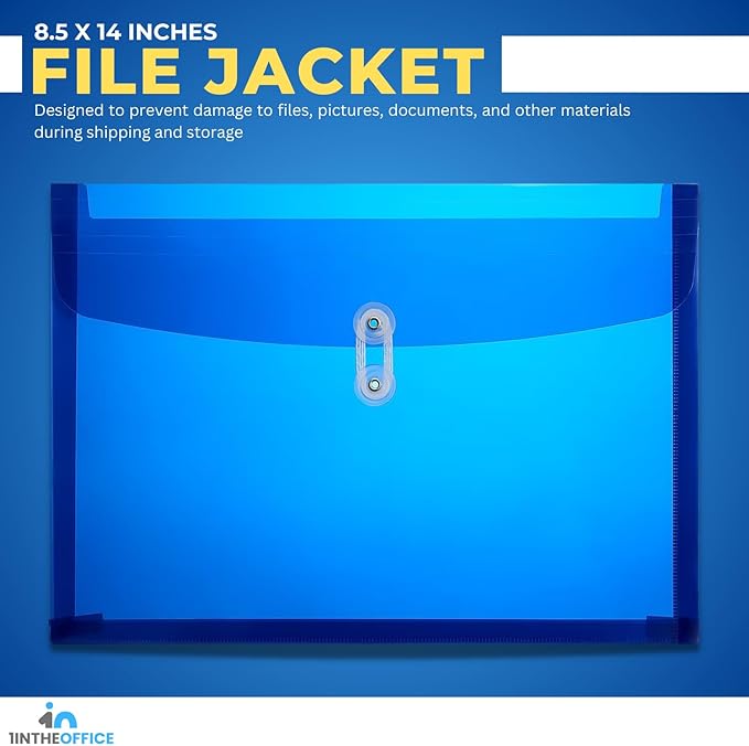1InTheOffice Poly Envelopes Button & String Closure, Expanding Wallet, Legal Size, Assorted Colors, 10/Pack