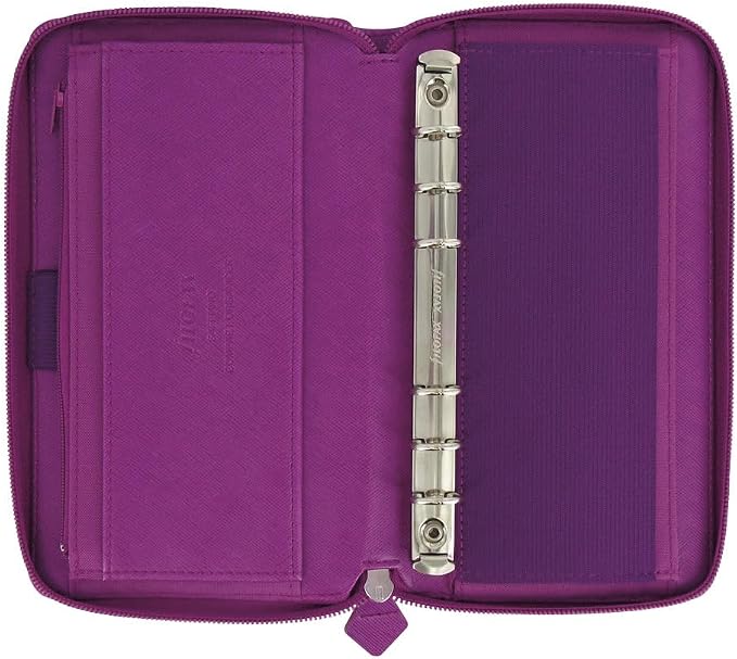 Filofax Saffiano Zip Organizer, Personal Compact Size, Rasperry - Cross-Grain, Leather-Look, Six Rings, Week-to-View Calendar Diary, Multilingual, 2025 (C022535-25)