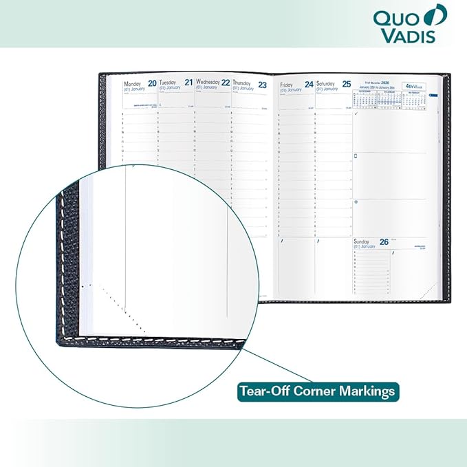 Quo Vadis 2026 Trinote - Weekly Planner - 13 Months, Dec. to Dec. - 7 x 9 3/8" - Smooth Faux Suede Texas Bamboo Green Cover - Productivity Appointment Planner