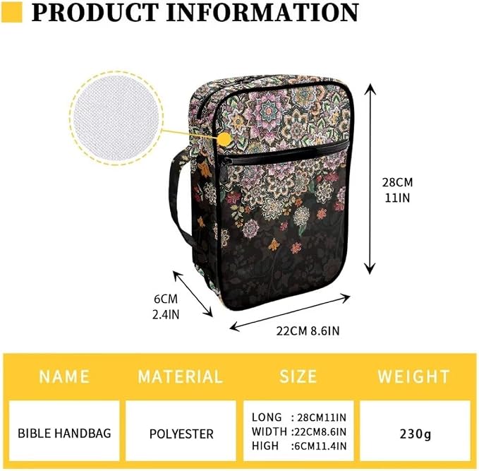 Coldinair Boho Flower Bible Cover for Women Teens Kid Girls,Carrying Book Case Church Bag Bible Holder with Handle and Zippered Pocket