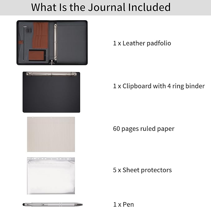Wonderpool Travel Zippered Portfolio 3 Ring Binder A4 Padfolio Document Case with Removable Clipboard Legal Pad Holder, Business Office School Organizer for Men and Women (Brown)