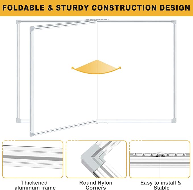 Magnetic Dry Erase Board 60x40 Inches, Foldable Whiteboard with Silver Frame for Classroom, Office and Home - 5x3.5 Ft, Non-Glare Surface, Full Magnetic Accessory Kit Included