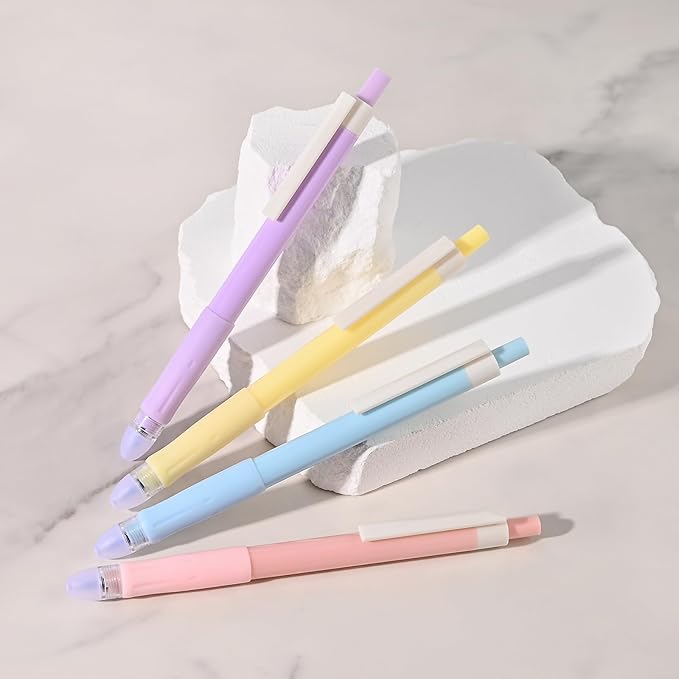 8Pcs Erasable Pens with Erasers, Retractable 0.5mm Fine Point Smooth Writing Black Ink Pen with Eraser, Aesthetic School Office Supplies for Journaling (Black Ink)