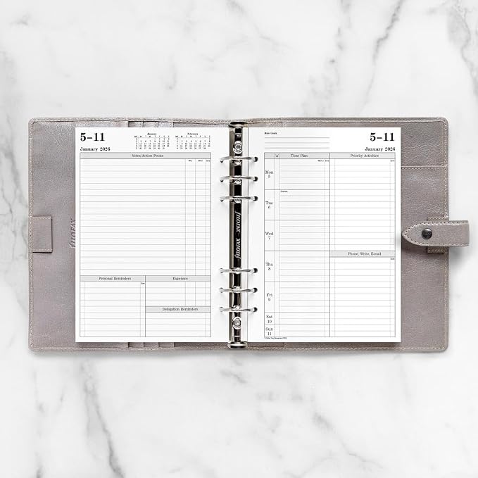 Filofax Calendar Diary Refill, A5 Size, Week-to-View with Appointments, Time Management, White Paper, Ruled, English, 2026 (CTM7051-26)