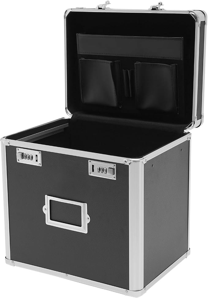 Aluminum Alloy File Organizer Box, 13.8x10x13.4in Portable File Box with Dual 3-Digit Combination Locks - for Letters, Documents, Office Supplies