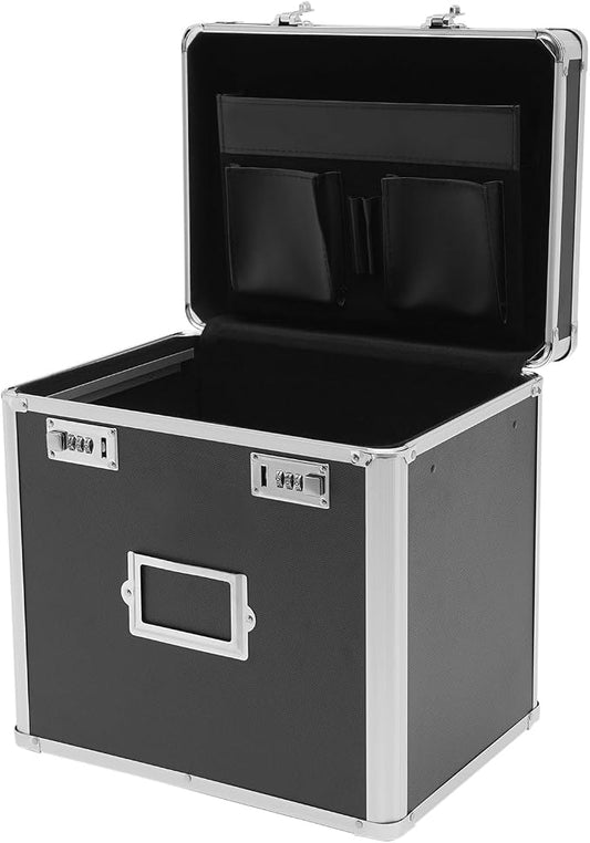 Aluminum Alloy File Organizer Box, 13.8x10x13.4in Portable File Box with Dual 3-Digit Combination Locks - for Letters, Documents, Office Supplies