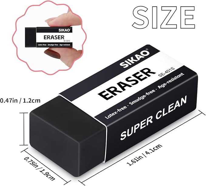 Black Erasers, 12 Pack Block Pencil Erasers – Smudge-Free Latex-Free Art Erasers for Kids & Adults Artists, Clean Erase for School, Homework, Office & Drawing