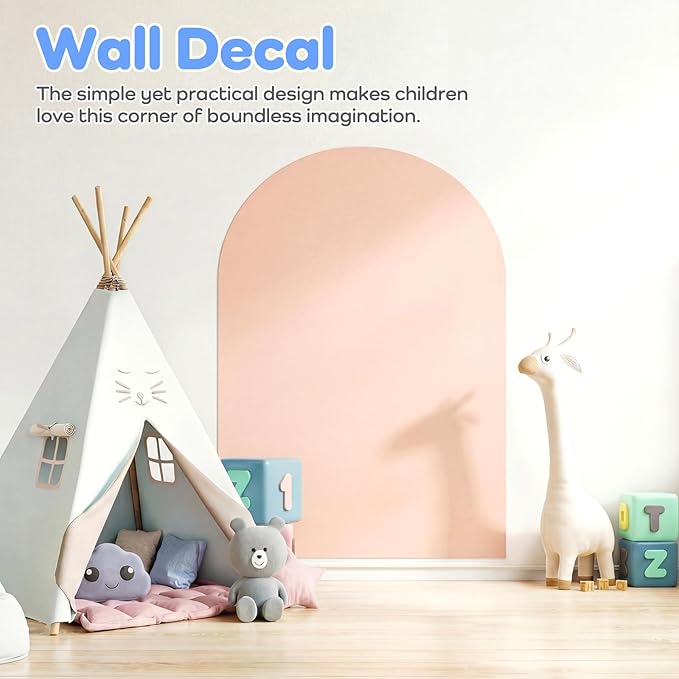 48x32 Magnetic Wall Decal Arch Shape -Black Chalkboard for Kids Playroom & Classroom Heavy Duty Magnetic Base for Building Tiles & Letters | Includes Liquid Chalks & Accessories (Milk Tea)
