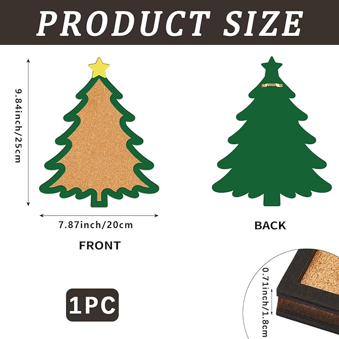 CRASPIRE Christmas Tree Pin Cork Board Framed Bulletin Display Badge Wooden Decorative Corkboard 7.87x9.8 Wall Mounted Memory Memo Brooch Lapel Holder Storage for Home Office School Classroom Wedding