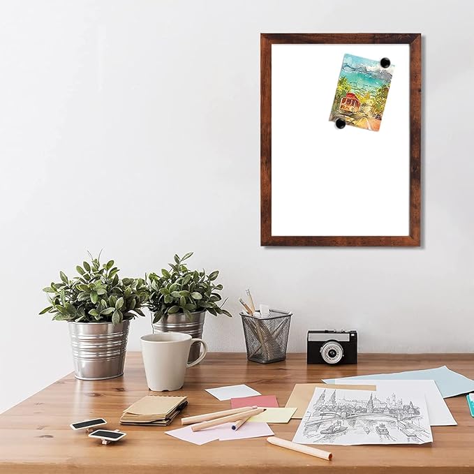 Dry Erase White Board for Wall, Magnetic Whiteboard, Hanging Board for Decoration/Planning/Drawing/Memo,for Office/School/Home11.8" x 15.7"-Walnut Brown