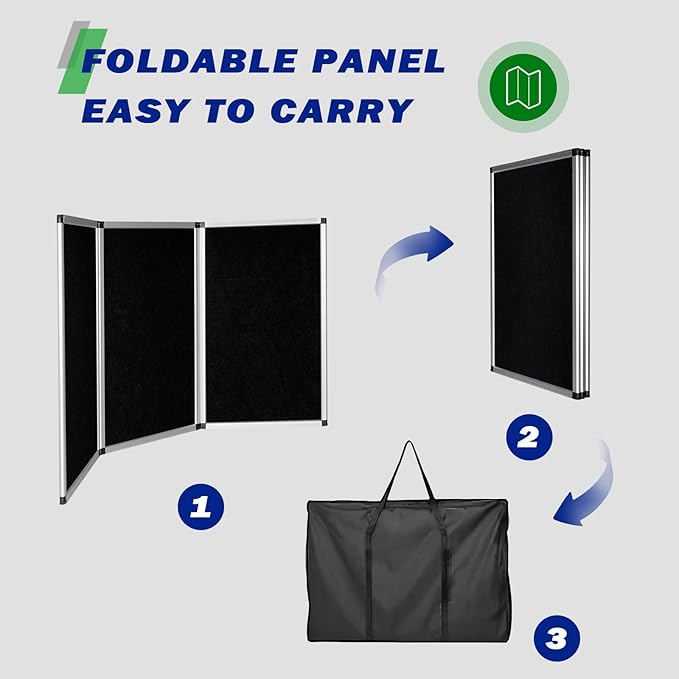 3 Panel Trade Show Presentation Board,Poster Board with Storage Bag Large Tabletop Display Board Folding Art Panel Display for School,Vendor Events,Science Fair Exhibitions (B)