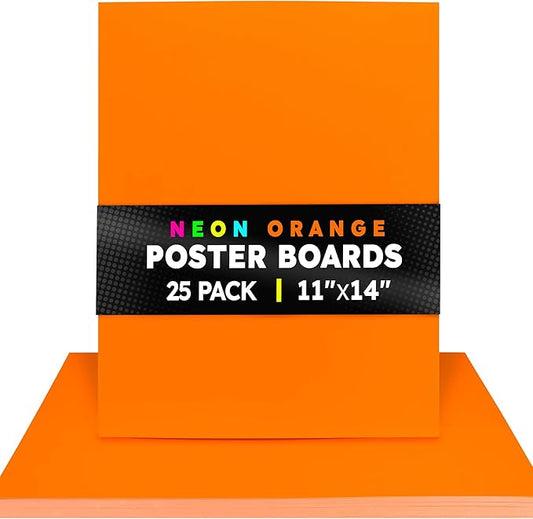 Hygloss Medium Poster Board 11x14 - 25 Neon Orange Single Color Bulk Pack - 10 Pt. Thickness Colored Poster Board Paper for Projects, Signs, Displays - Posterboard Multipack 11" x 14"