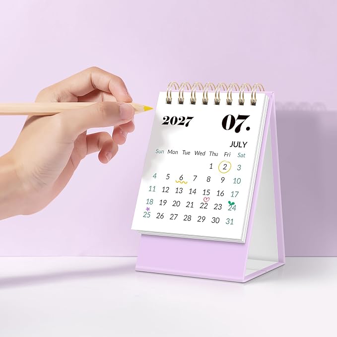 KONVINIT Small Desk Calendar 2026-2027, Purple 2026 Desk Calendar - Runs From July 2026 Until December 2027, 18 Months Mini Desktop Calendar 2026 for School, Home & Office Supplies