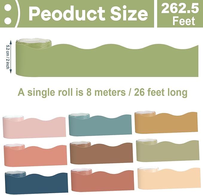 Wiooffen 10 Rolls 262ft Colorful Borders for Bulletin Board Scalloped Trim Bulletin Board Decorations Classroom Borders for Bulletin Board Back to School Supplies Office Wall Chalkboard Decor(Classic)