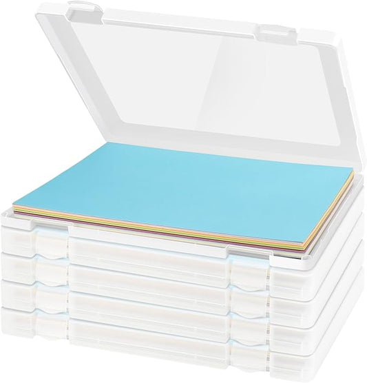 10 Pack A4 File Paper Storage and Organizer Box, Clear Scrapbook Office Document Holder Plastic Storage Container with Hing Lids Portable Project Case for Magazine File and School Supplies