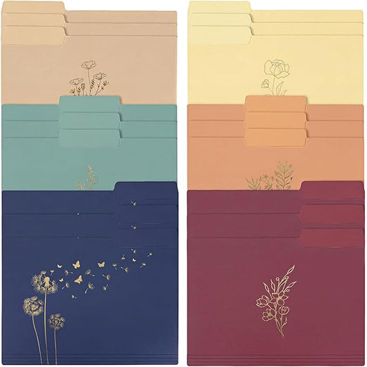 EOOUT 18 Pack Decorative File Folders Plastic Floral Colored Folders with Gold Foil Vintage 8.6 x 11.6 Inch 1/3 Cut Tab Letter Size for Office School Home