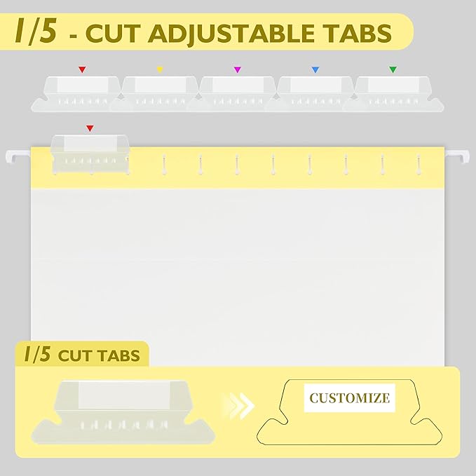 25 Packs Hanging File Folders,Lemon Yellow Hanging File Folders Letter Size,Hanging Folders with 1/5-cut Tabs,Hanging Folders for Filing Cabinets, File Organizer Folder for Office,School,Home