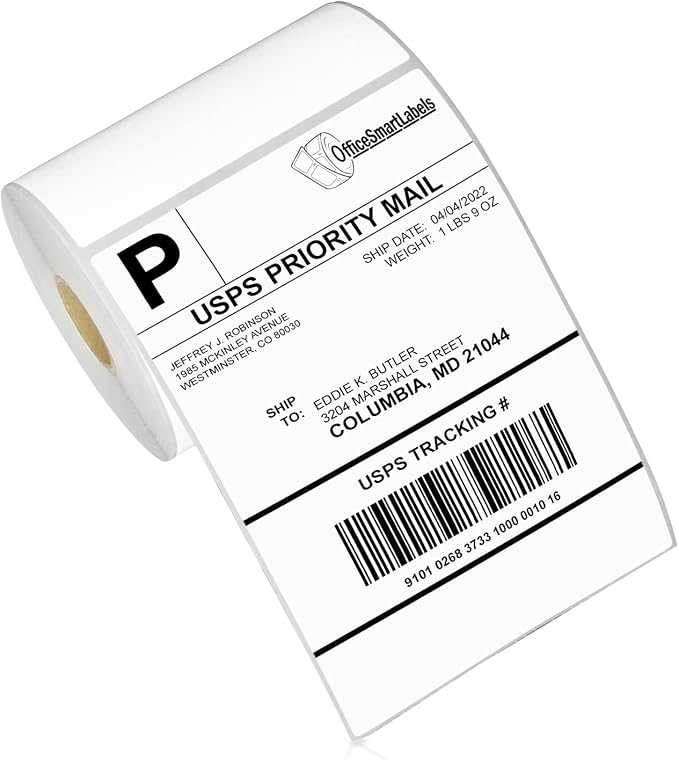 OfficeSmartLabels – 4" x 6" Direct Thermal Labels - Compatible with Zebra & Rollo Desktop Printers and More – 1” Core, Permanent Adhesive & Perforated (50 Rolls, 12500 Labels)
