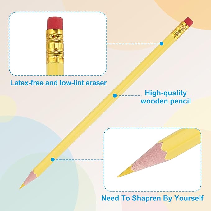 PATIKIL Erasable Colored Pencils, 36 Pcs Oil Color Pencils with Erasers Hexagonal Rod Wooden Colored Pencils for Tests Marking Grading Art Painting, Yellow