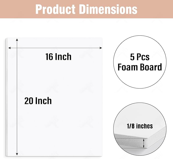 Golden State Art, Acid Free 5 Pack 16x20 White Foam Boards Foam Core Poster Board, 1/8'' Thick Polystyrene Foam Sheet for Projects, Mounting, Crafts, Art and Presentations