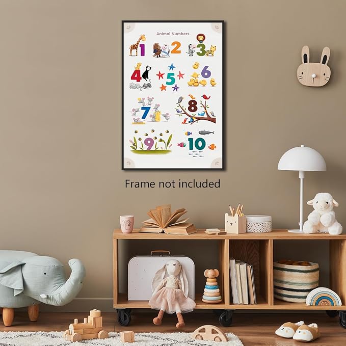 xbsifyiooa Number 1-10 Poster for Toddlers, Learning & Educational Numbers Posters for Toddlers 1-3, Kids Learning Posters, Cute Animal Numbers Chart Preschool Wall Posters For Kids 24x36in Unframed
