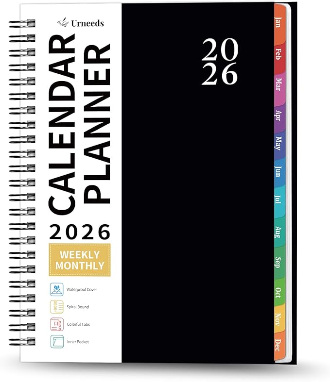 2026 Planner - 2026 Weekly Monthly Planner from Jan. 2026 - Dec. 2026, 2026 Calendar Planners with Colorful Tabs, Inner Pocket, 8.5" x 6.4" - Black