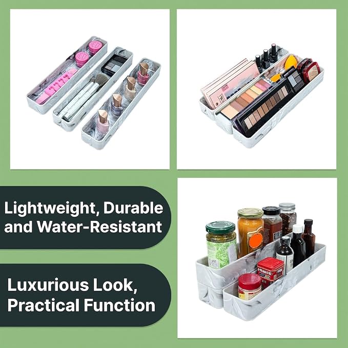 Best Kept | Under Shelf Storage | Plastic | Laundry Room Organization | Perfume Organizer | Bathroom Vanity Organizers | 3-Piece Light/White Marble Trays