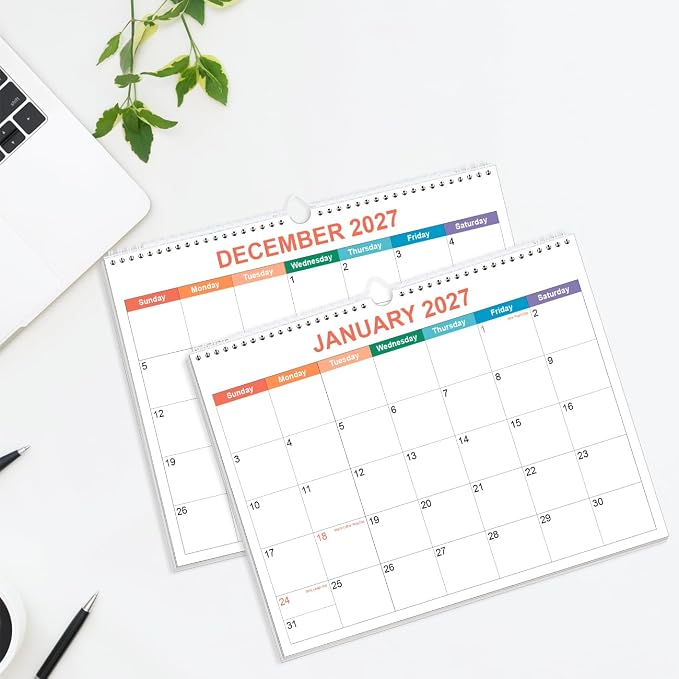 Calendar 2026-2027, Wall Calendar 2026-2027 from June 2026 - December 2027, 19 Months Calendar with Premium Paper, Twin-Wire Binding & Hanging Hook, 8.5" x 11", Colorful