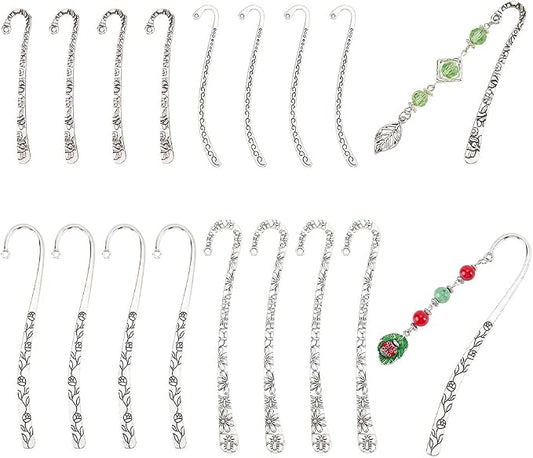 20Pcs Metal Bookmark s Antique Vintage Silver Metal Bookmark Hairpin with Hole Tibetan Carving Pattern Alloy Book Markers Jewelry Making Charms for Stationery Reading Enthusiasts