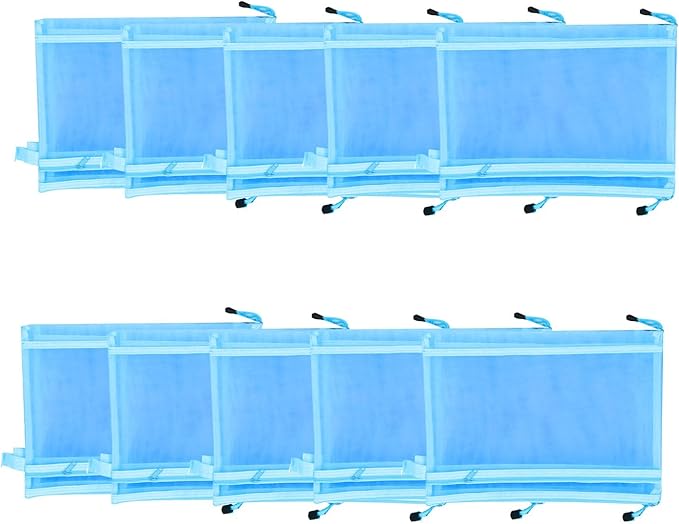 10PCS Nylon Mesh Zipper Pouch Bags, Double Layer A4 Document Organizer Puzzle Storage Bag with Handle for Board Games Home School Office Supplies (Blue)
