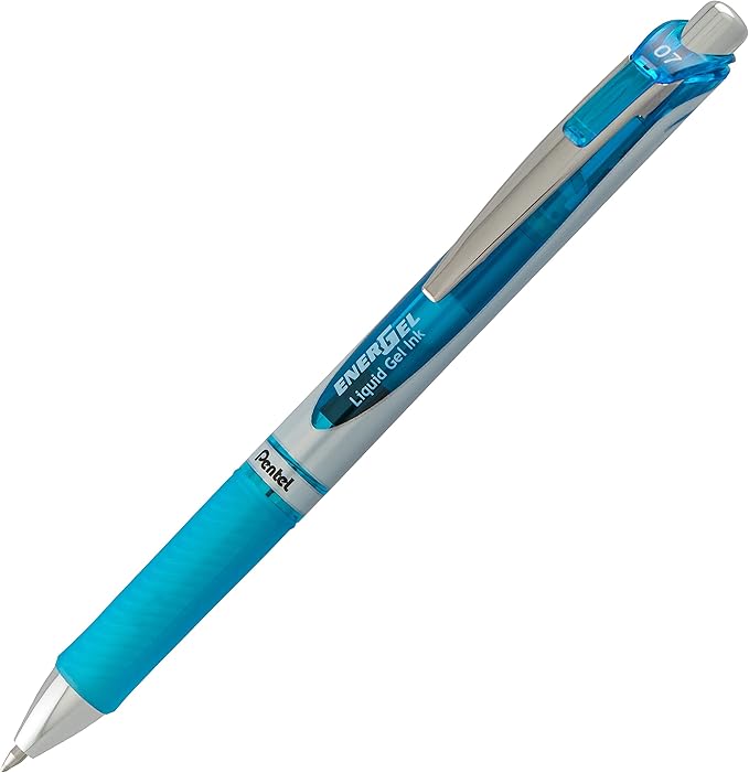 Pentel EnerGel Deluxe RTX Retractable Liquid Gel Pen, Medium Line, Metal Tip, Sky Blue Ink, 2 Pack (BL77BP2S)