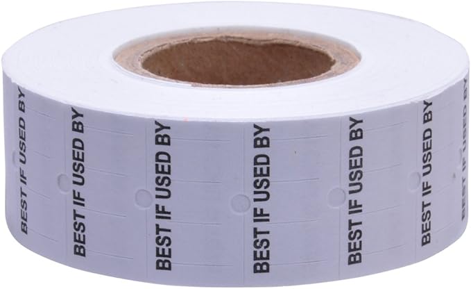 White with Black "Best If Used by" Labels to fit Avery Dennison®/ Sato® M1 "Mighty One" Price Guns 16 Pack (Free Ink roll Included)